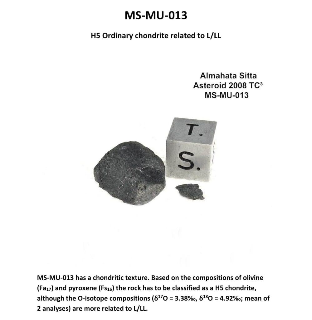 Almahata Sitta Meteorit (MS-MU-013: Gewöhnlicher Chondrit > H5, L/LL) - 0,115 g