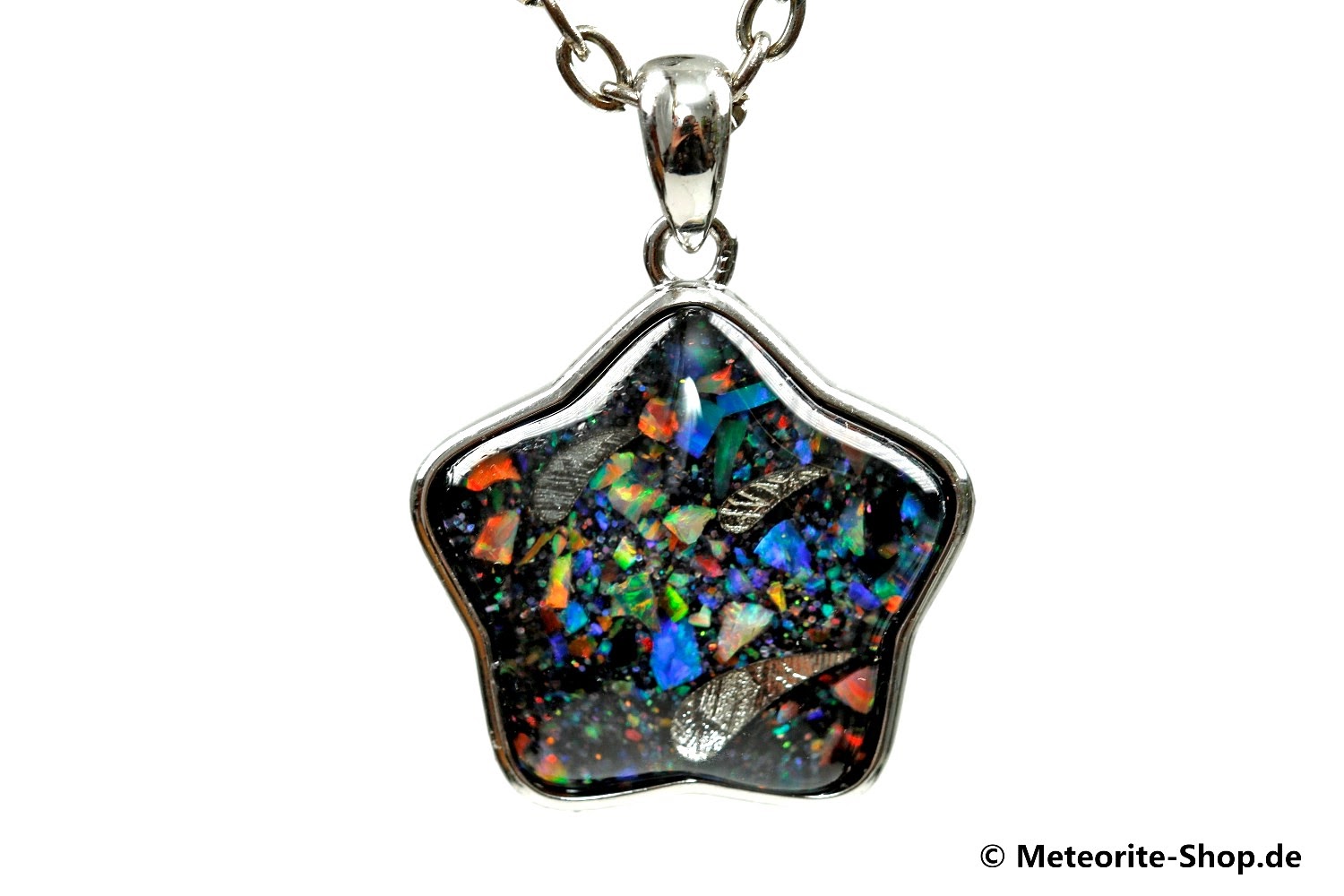 Eisen-Meteorit-Anhänger (Muonionalusta Sternschnuppen | Stern | Synthetic Opal | 925er Silber) - 4,90 g