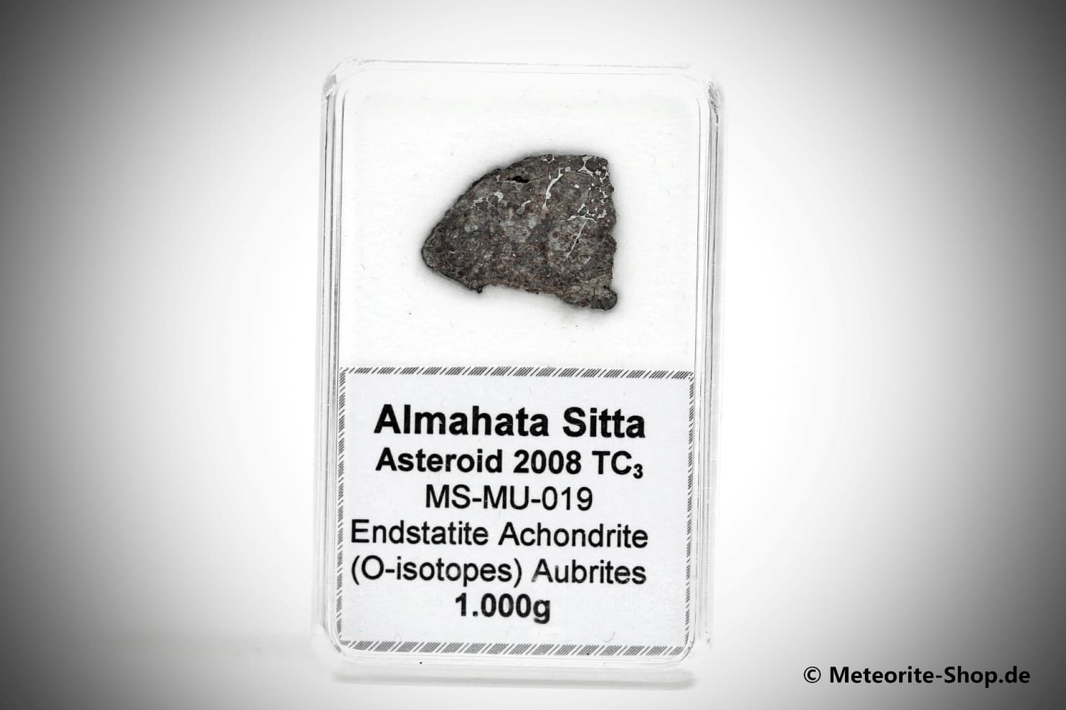 Almahata Sitta Meteorit (MS-MU-019: Enstatit-Achondrit (kein Aubrit) > metall-reich > einmalig) - 1,000 g