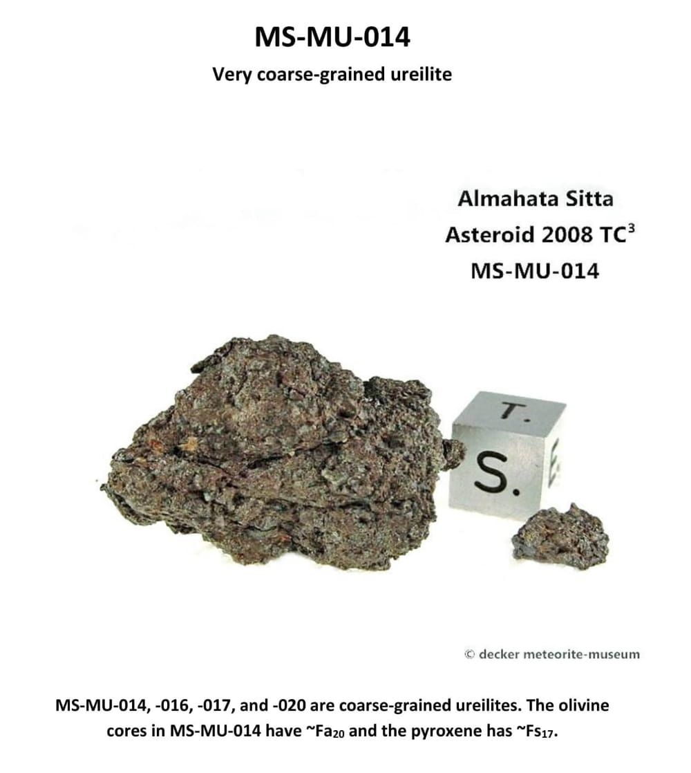 Almahata Sitta Meteorit (MS-MU-014: Ureilit > sehr grobkörnig) - 12,6 g (Main Mass)