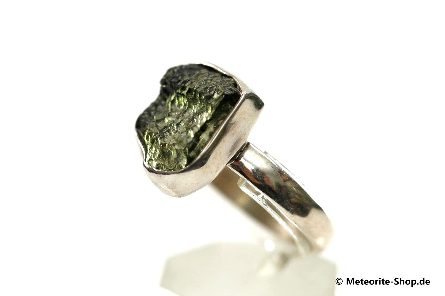 Moldavit-Ring (Tektit | Natura | Gr. 62 | 925er Silber ) - 4,15 g