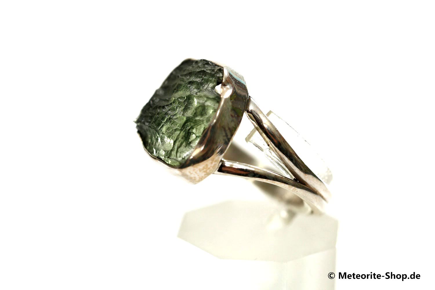 Moldavit-Ring (Tektit | Natura | Gr. 58 | 925er Silber ) - 3,75 g