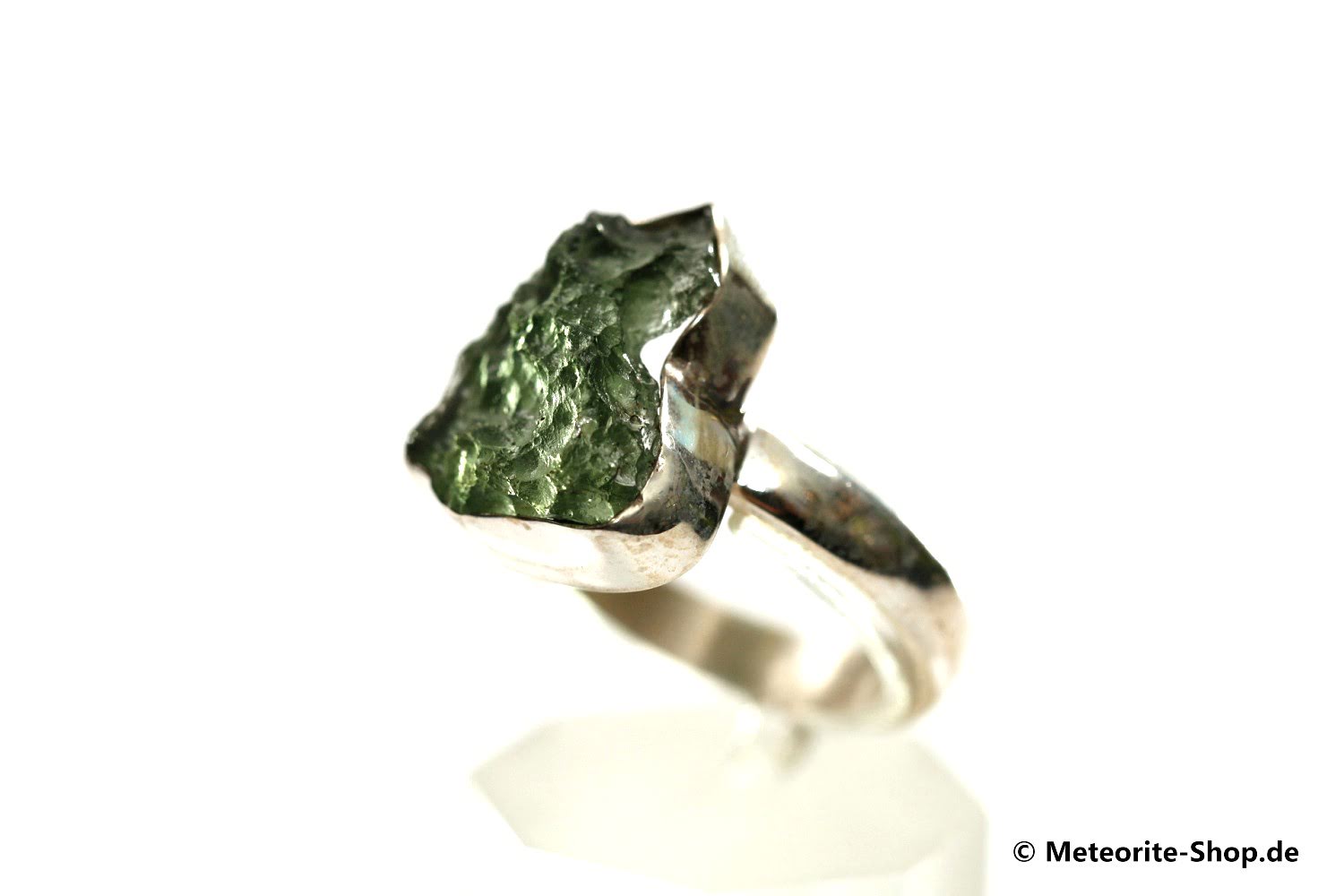 Moldavit-Ring (Tektit | Natura | Gr. 58 | 925er Silber ) - 4,20 g