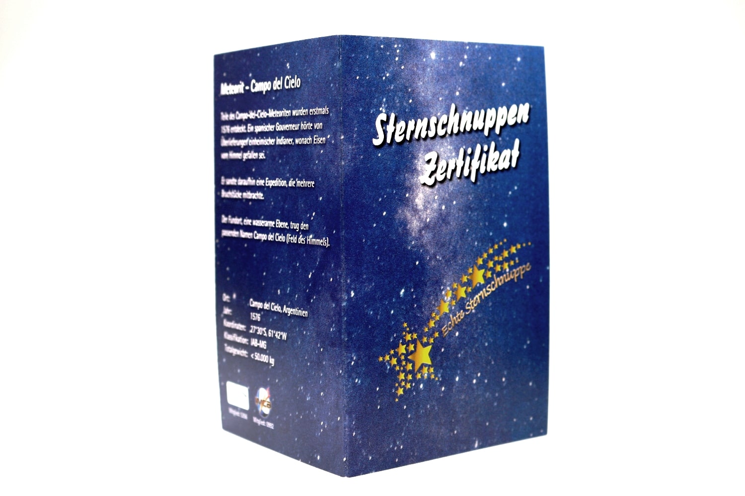 Geschenkset mit echter Sternschnuppe ☄️ und Zertifikat für Widmung
