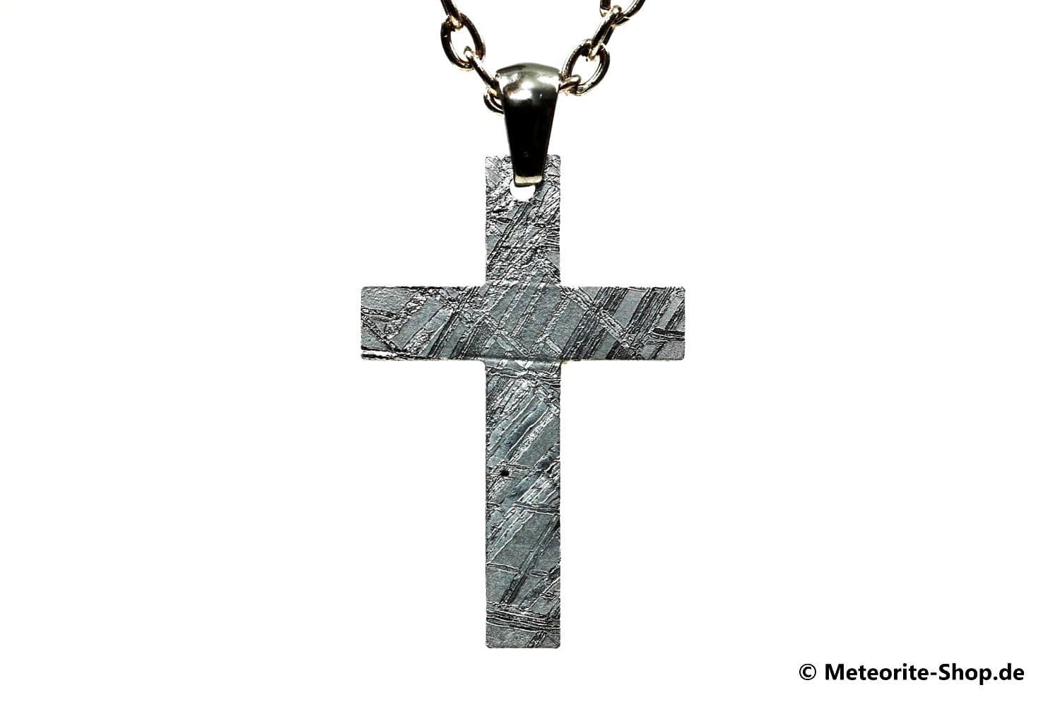 Eisen-Meteorit-Anhänger (Muonionalusta | Traditionelles Kreuz | Rhodiniert) Rückansicht
