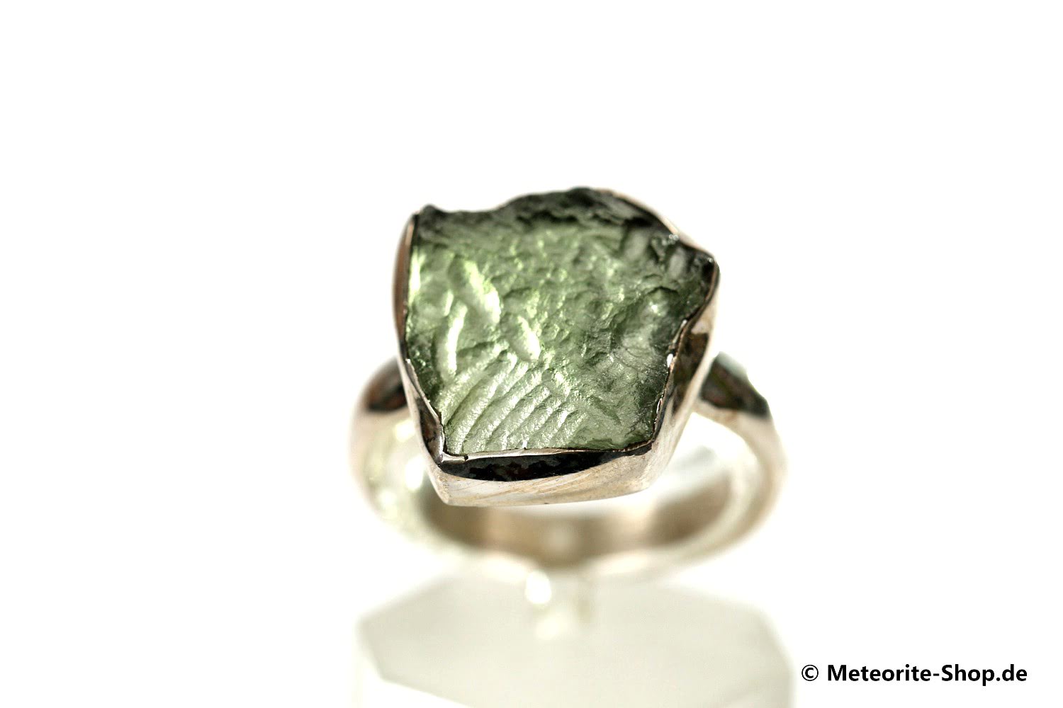 Moldavit-Ring (Tektit | Natura | Gr. 57 | 925er Silber ) - 4,05 g