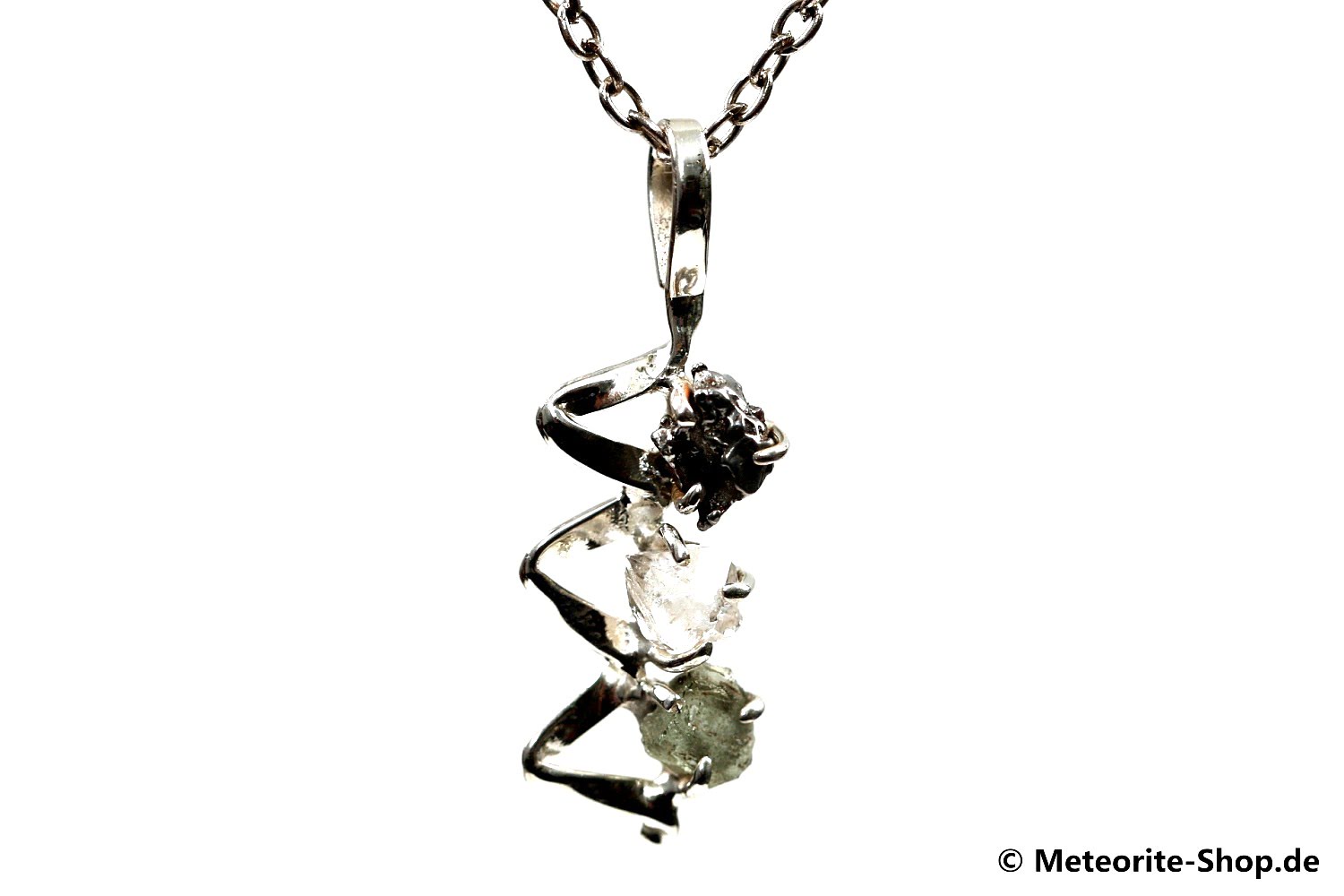 Multi-Stein-Anhänger (Moldavit, Campo del Cielo & Herkimer "Diamant" | Natura | 925er Silber) - 4,10 g