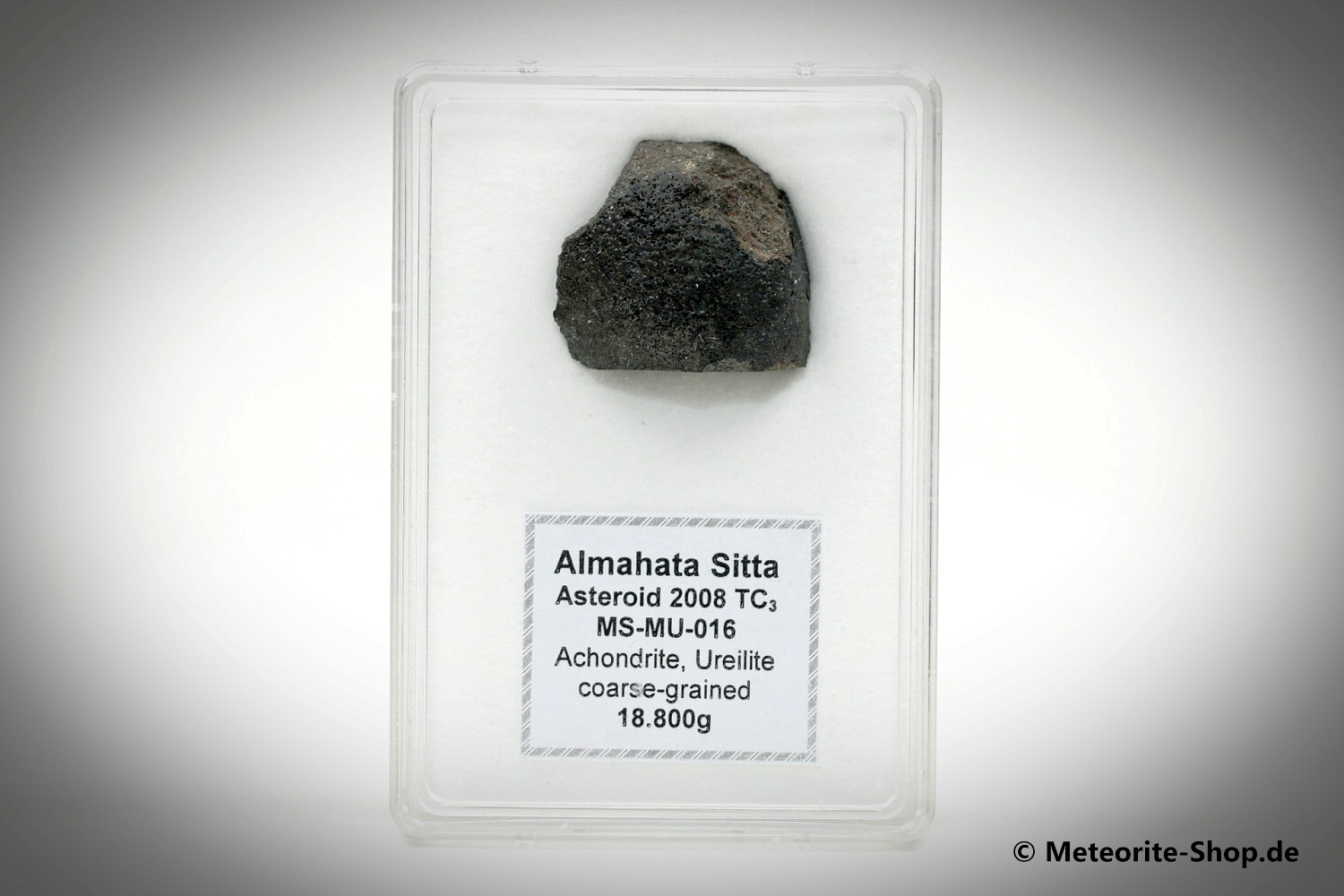 Almahata Sitta Meteorit (MS-MU-016: Ureilit > pyroxen-reich, grobkörnig) - 18,8 g (Main Mass)
