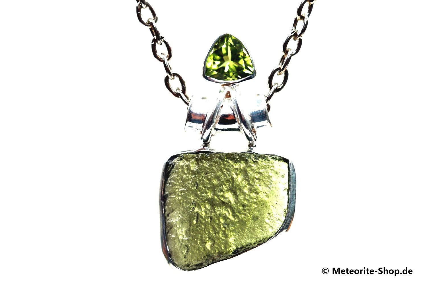 Moldavit-Anhänger (Tektit & Peridot | Natura | 925er Silber) - 4,40 g