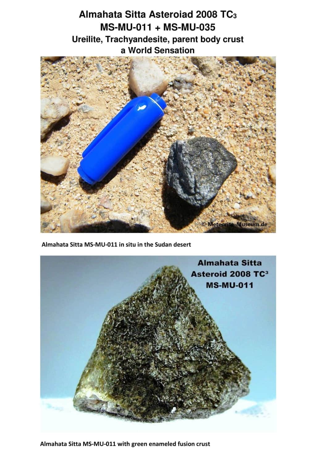 Almahata Sitta Meteorit (MS-MU-011: Ureilit > Trachyandesit > einmalig) - 0,228 g