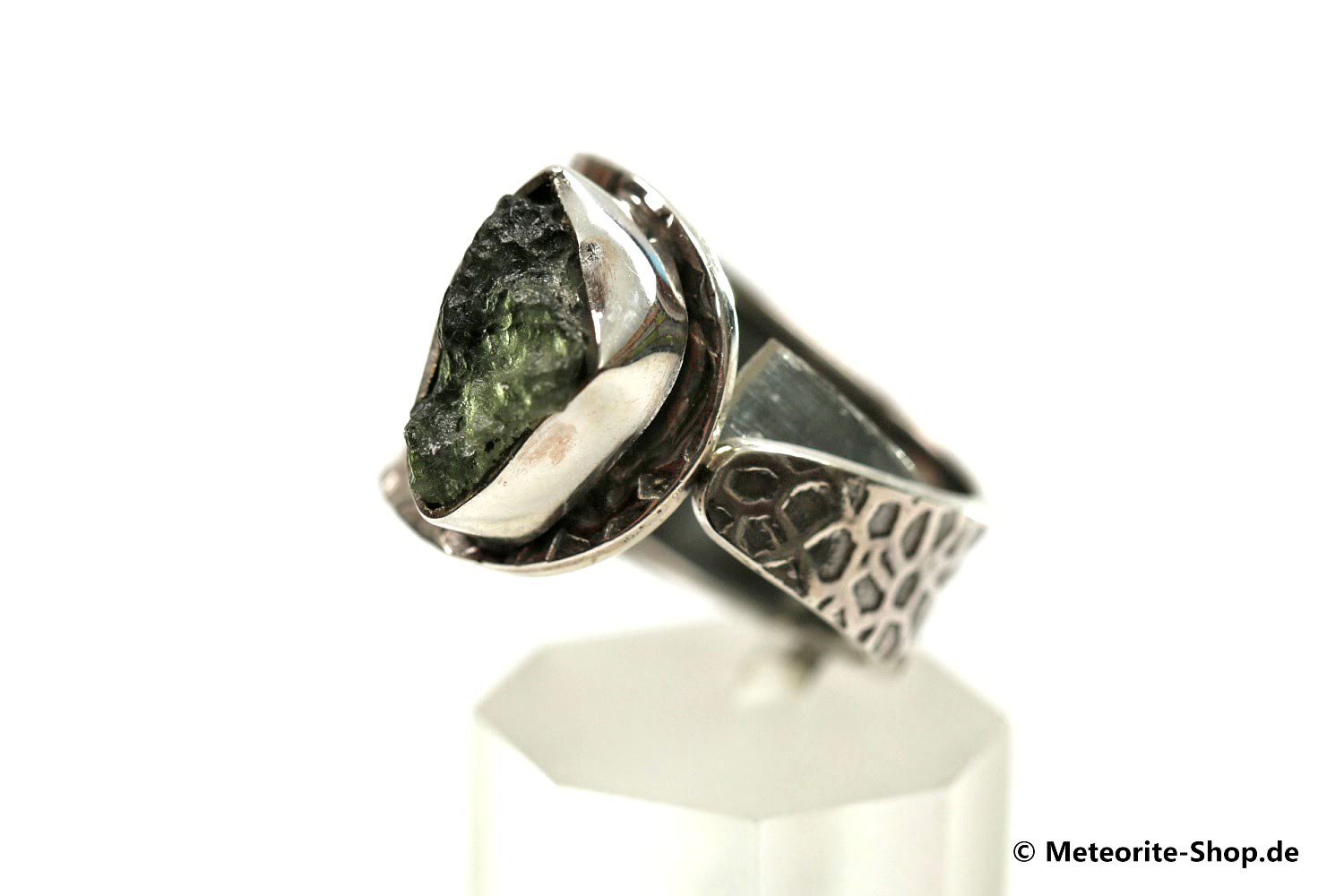 Moldavit-Ring (Tektit | Natura | Gr. 58 | 925er Silber ) - 4,15 g