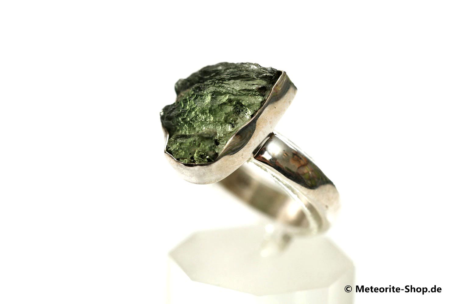 Moldavit-Ring (Tektit | Natura | Gr. 55 | 925er Silber ) - 3,90 g
