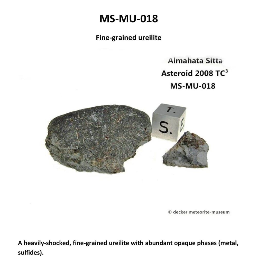 Almahata Sitta Meteorit (MS-MU-018: Ureilit > stark geschockt, feinkörnig, metallreich > einmalig) - 1,305 g