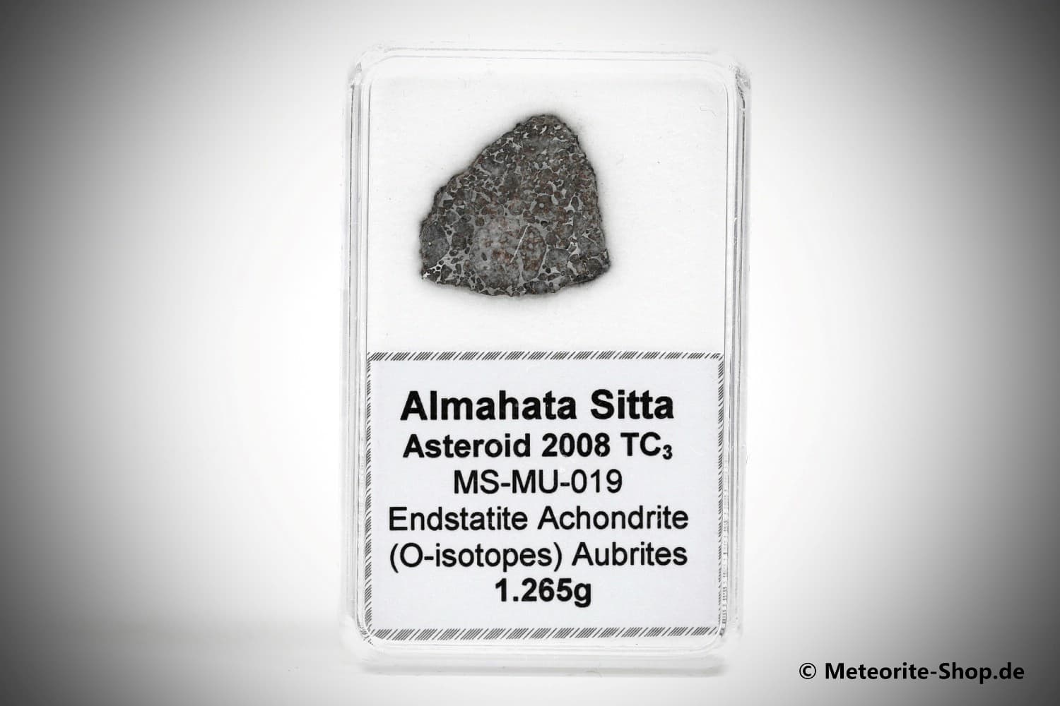 Almahata Sitta Meteorit (MS-MU-019: Enstatit-Achondrit (kein Aubrit) > metall-reich > einmalig) - 1,265 g