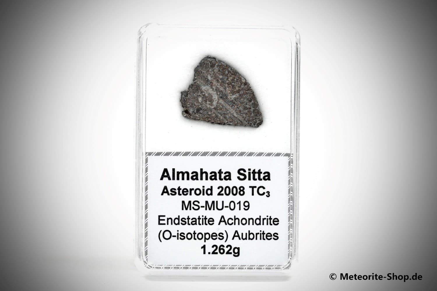 Almahata Sitta Meteorit (MS-MU-036: Enstatit-Achondrit (kein Aubrit) > metall-reich > einmalig) - 1,262 g