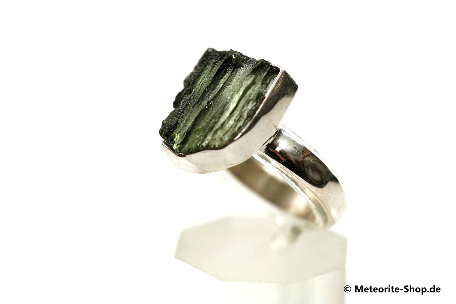 Moldavit-Ring (Tektit | Natura | Gr. 55 | 925er Silber ) - 3,95 g