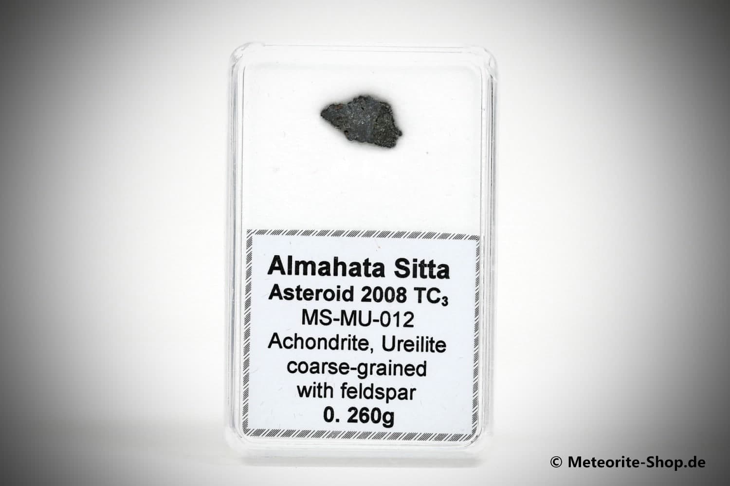 Almahata Sitta Meteorit (MS-MU-012: Ureilit > pyroxen-reich, grobkörnig > einmalig) - 0,260 g