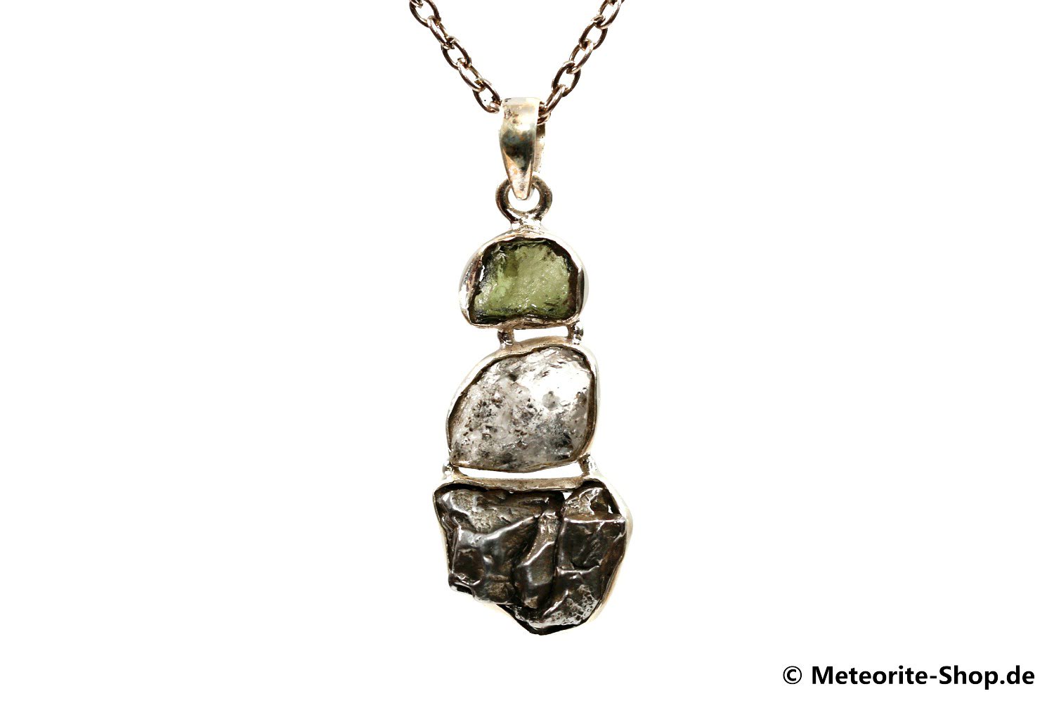 Multi-Stein-Anhänger (Moldavit, Campo del Cielo & Herkimer "Diamant" | Natura | 925er Silber) - 9,80 g