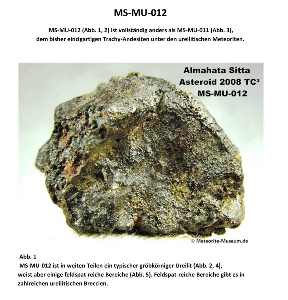 Almahata Sitta Meteorit (MS-MU-012: Ureilit > pyroxen-reich, grobkörnig > einmalig) - 1,203 g