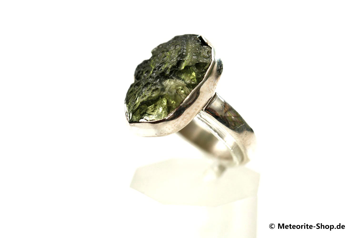 Moldavit-Ring (Tektit | Natura | Gr. 53 | 925er Silber ) - 3,80 g