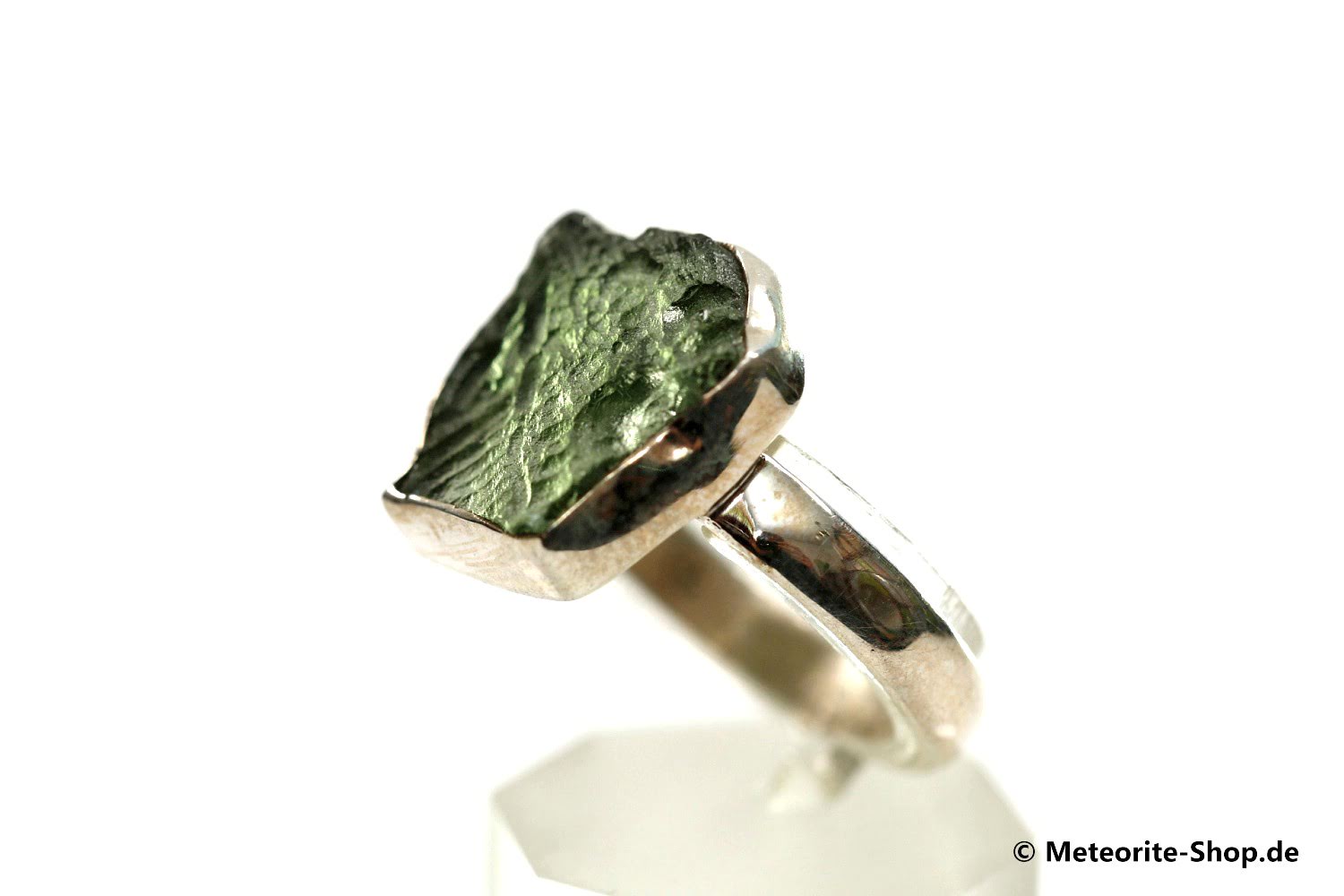 Moldavit-Ring (Tektit | Natura | Gr. 57 | 925er Silber ) - 4,05 g