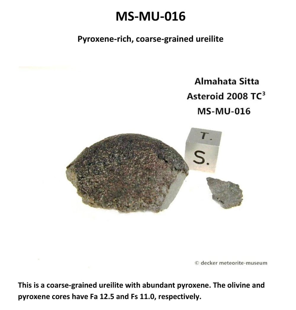 Almahata Sitta Meteorit (MS-MU-016: Ureilit > pyroxen-reich, grobkörnig) - 18,8 g (Main Mass)