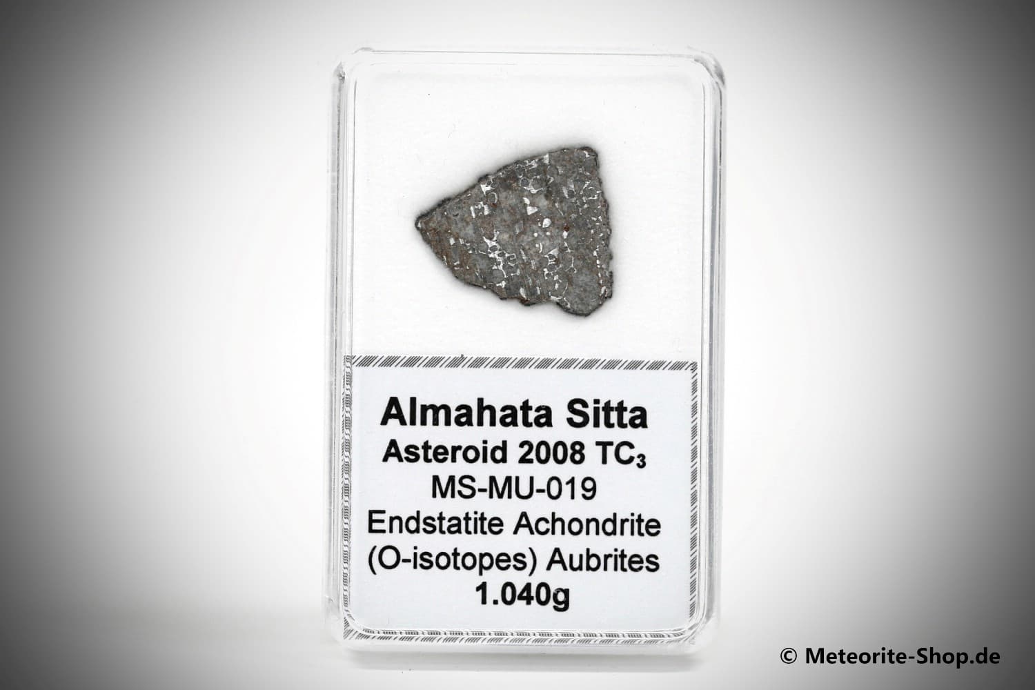 Almahata Sitta Meteorit (MS-MU-019: Enstatit-Achondrit (kein Aubrit) > metall-reich > einmalig) - 1,040 g