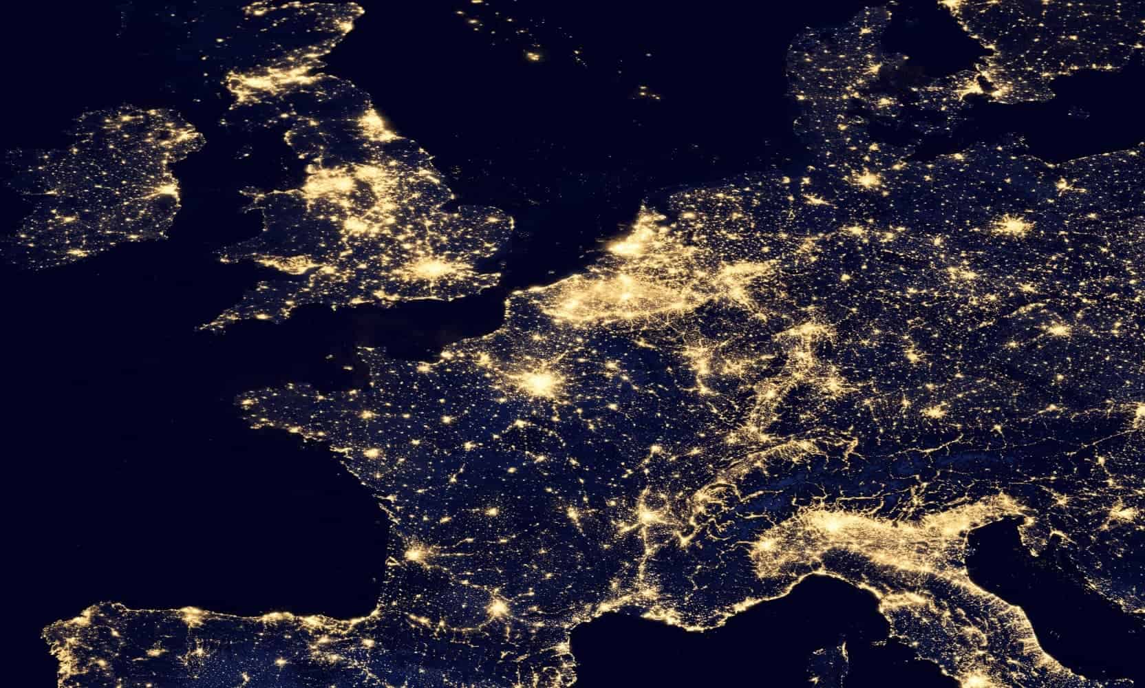 Übersicht der Lichtverschmutzung in Mitteleuropa