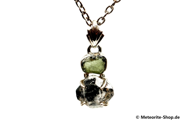 Multi-Stein-Anhänger (Moldavit & Herkimer "Diamant" | Natura | 925er Silber) - 3,20 g