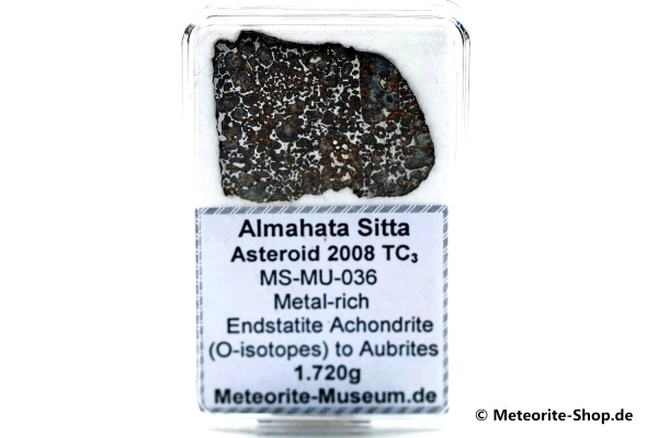 Almahata Sitta Meteorit (MS-MU-036: Enstatit-Achondrit (kein Aubrit) > metall-reich > einmalig) - 1,720 g