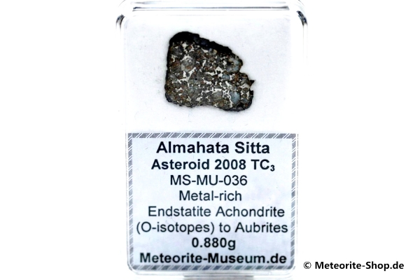 Almahata Sitta Meteorit (MS-MU-036: Enstatit-Achondrit (kein Aubrit) > metall-reich > einmalig) - 0,880 g