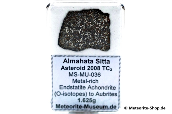 Almahata Sitta Meteorit (MS-MU-036: Enstatit-Achondrit (kein Aubrit) > metall-reich > einmalig) - 1,625 g