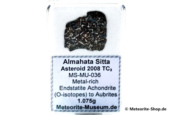 Almahata Sitta Meteorit (MS-MU-036: Enstatit-Achondrit (kein Aubrit) > metall-reich > einmalig) - 1,075 g