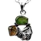 Multi-Stein-Schmuck (Tektit, Meteorit, Olivin (Peridot) & Quarzkristall)