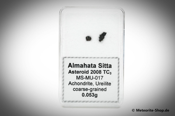 Almahata Sitta Meteorit (MS-MU-017: Ureilit > pyroxen-reich, grobkörnig) - 0,053 g