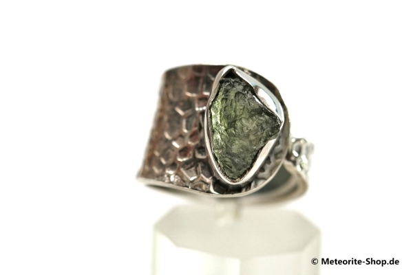 Moldavit-Ring (Tektit | Natura | Gr. 58 | 925er Silber ) - 4,15 g