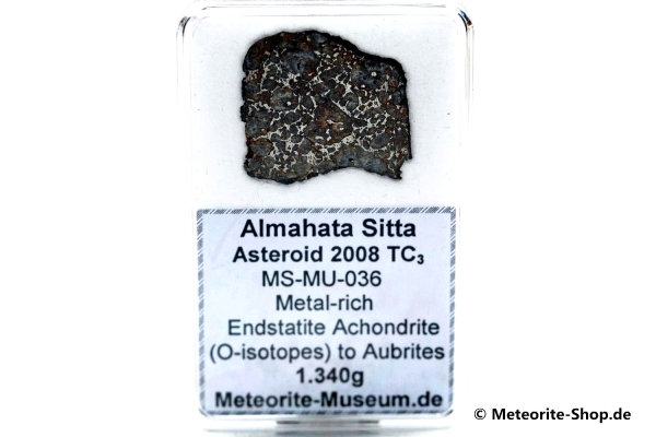 Almahata Sitta Meteorit (MS-MU-036: Enstatit-Achondrit (kein Aubrit) > metall-reich > einmalig) - 1,340 g