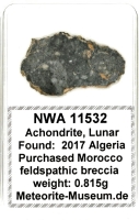 NWA 11532 Mond Meteorit - 0,815 g NWA 11532 Mond Meteorit - 0,815 g