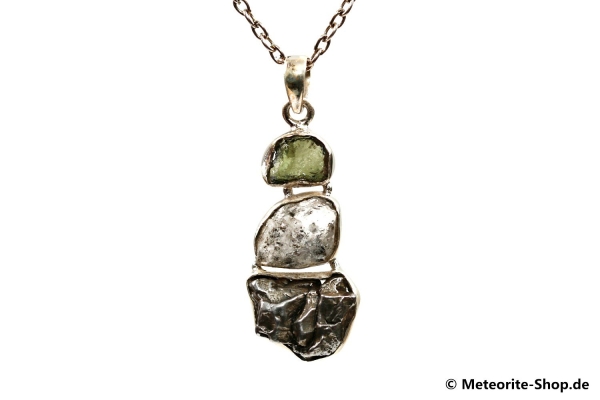 Multi-Stein-Anhänger (Moldavit, Campo del Cielo & Herkimer "Diamant" | Natura | 925er Silber) - 9,80 g
