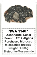 NWA 11407 Mond Meteorit - 1,085 g NWA 11407 Mond Meteorit - 1,085 g