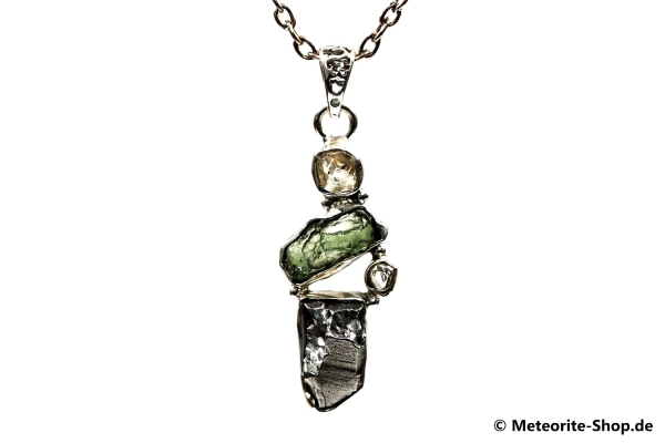 Multi-Stein-Anhänger (Moldavit, Campo del Cielo & Herkimer "Diamant" | Natura | 925er Silber) - 4,70 g