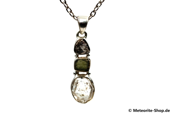 Multi-Stein-Anhänger (Moldavit, Campo del Cielo & Herkimer "Diamant" | Natura | 925er Silber) - 3,90 g