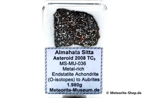 Almahata Sitta Meteorit (MS-MU-036: Enstatit-Achondrit (kein Aubrit) > metall-reich > einmalig) - 1,980 g