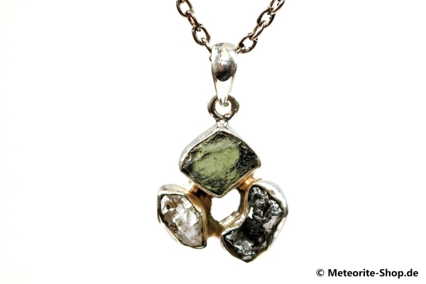 Multi-Stein-Anhänger (Moldavit, Campo del Cielo & Herkimer "Diamant" | Natura | 925er Silber) - 4,40 g