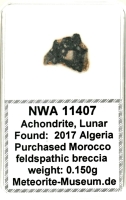 NWA 11407 Mond Meteorit - 0,150 g NWA 11407 Mond Meteorit - 0,150 g