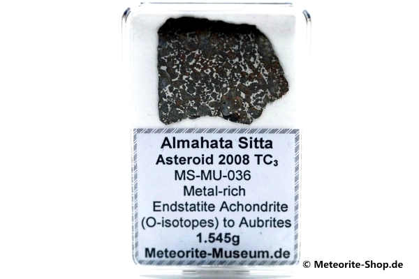 Almahata Sitta Meteorit (MS-MU-036: Enstatit-Achondrit (kein Aubrit) > metall-reich > einmalig) - 1,545 g