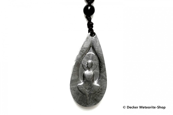 Stein-Eisen-Meteorit-Anhänger (Seymchan | Scheibe | Buddha Carved Amulett) - 13,90 g