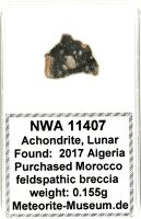 NWA 11407 Mond Meteorit - 0,155 g NWA 11407 Mond Meteorit - 0,155 g