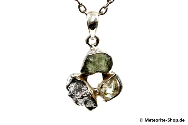 Multi-Stein-Anhänger (Moldavit, Campo del Cielo & Herkimer "Diamant" | Natura | 925er Silber) - 4,90 g