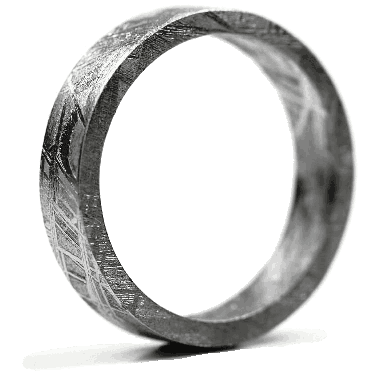 Meteoriten Ring für Sie und Ihn aus Meteoriteneisen des Muonionalusta Meteorit mit Widmanstätten-Struktur.